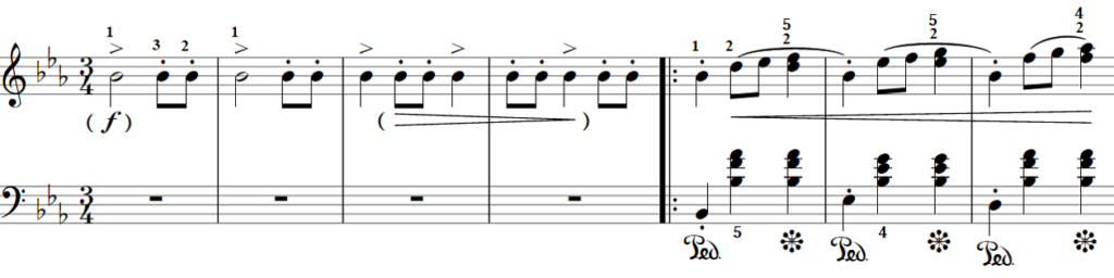 楽譜パデレフスキ版のワルツ第1番第1小節から第7小節